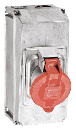 Накладная розетка Hypra в готовом корпусе с одним отверстием под сальник - IP 44 - 3К+З - 63 А - металл